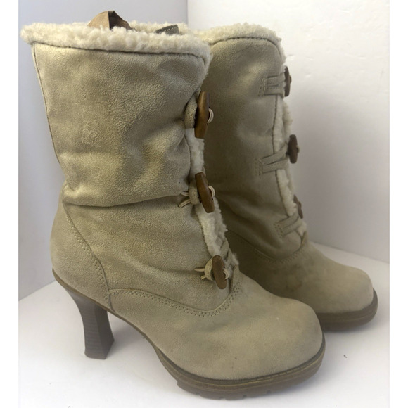 Arizona Jeans Co. Suede Beige Winter Com Boots 3 3/4" Heel Fashion Truffle - Picture 2 of 11